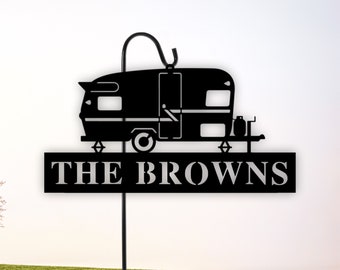 Personalized Camper Name Metal Sign, Campsite Flag, Happy Camper Sign Metal Camper Sign Camper Decor, RV Decor, Campsite Sign, Camping Decor