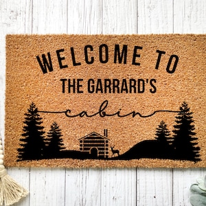 Welcome To The Cabin Welcome Mat, Cabin Front Doormat, Cabin Welcome Mat, Custom Personalized Welcome Door Mat, Cabin Decor, Patio Decor