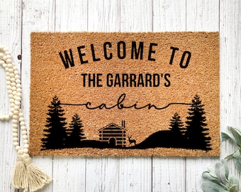 Welcome To The Cabin Welcome Mat, Cabin Front Doormat, Cabin Welcome Mat, Custom Personalized Welcome Door Mat, Cabin Decor, Patio Decor