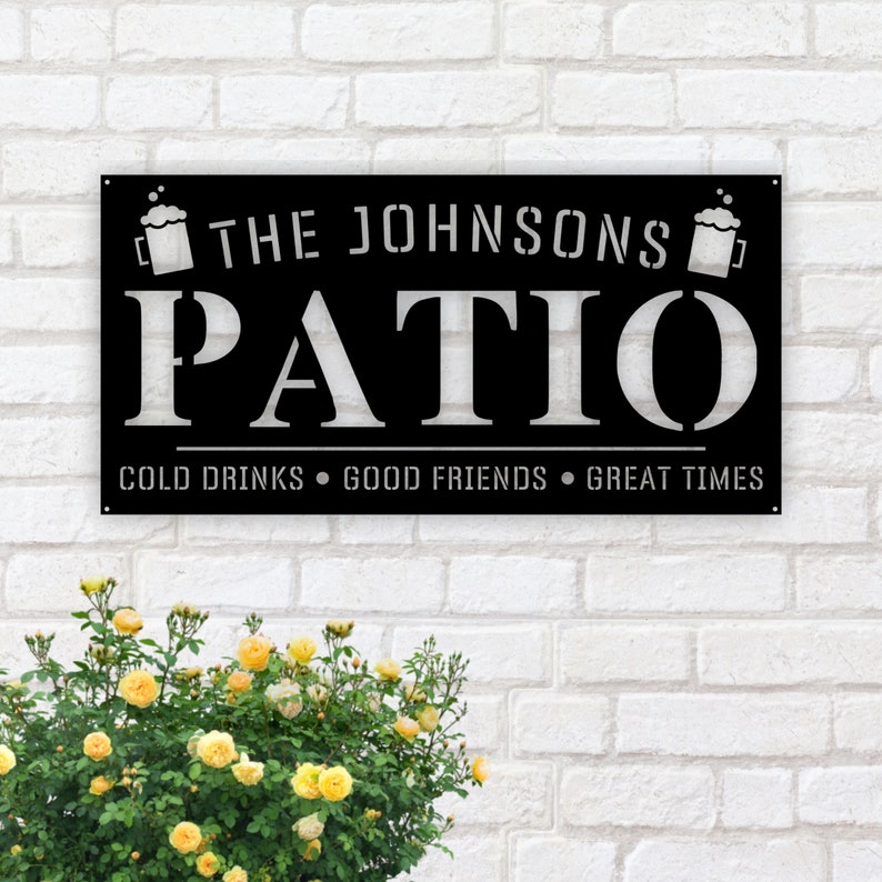 Personalized Family Name Patio Metal Sign, Welcome To The Patio Established Date Metal Sign, Personalized Patio Sign, Outdoor Patio Sign image 1