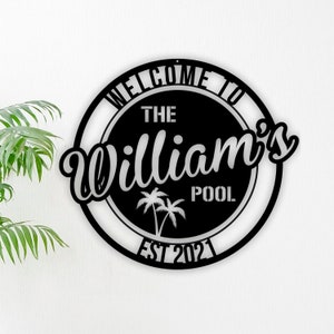 Personalized Family Pool Sign, Swimming Pool Metal Sign, Tiki Bar, Pool Metal Sign, Pool Oasis Personalized Sign for Pool, Patio Decor,