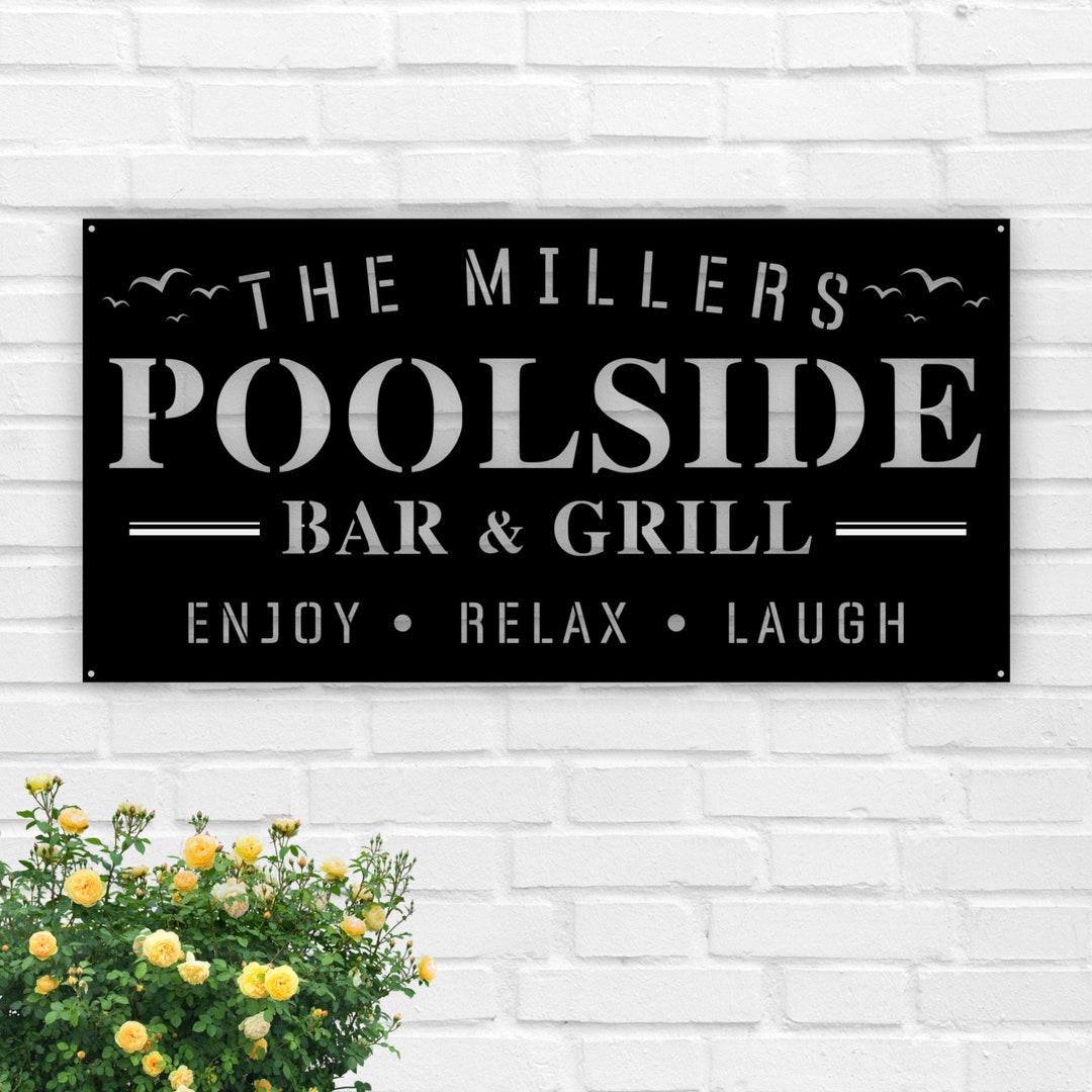 Custom Name Poolside Bar and Grill Metal Sign,pool and Bar, Tiki Bar, Bar and Grill, Pool Oasis