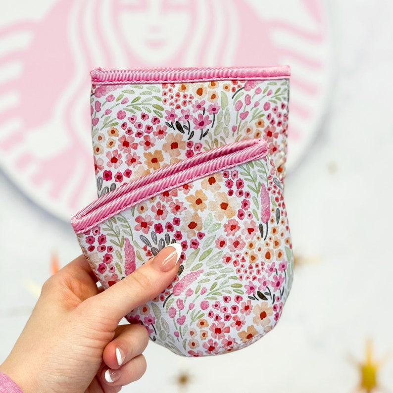 Spring Floral Insulated Drink Sleeve, Iced Coffee Coozie, Hot Coffee Sleeve, Starbucks, Dunkin, Mcdonalds, Coffee Sleeve, Teacher Gift image 2