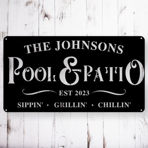 Personalized Pool & Patio Metal Sign, Custom Patio Sign, Metal Patio Sign, Outdoor Pool Sign, Outdoor Patio Sign, Metal Patio Sign with Name