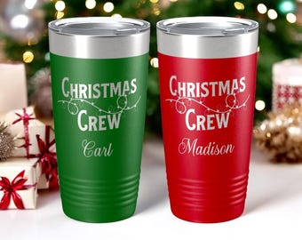 Custom Christmas Crew 20 OZ Laser Engraved Tumblers with Name, Personalized Christmas Tumblers for Family Gifts, Travel Cups for Christmas