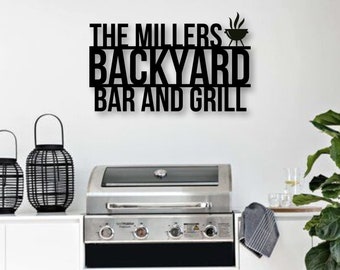 Personalized Bar & Grill Sign, Personalized Outdoor Sign,Custom Bar and Grill Sign, Personalized Metal BBQ Sign, Outdoor Kitchen Metal Signs