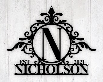 Custom Metal Name Sign, Personalized Metal Sign, Outdoor Signs, Family Name Metal Sign, Last name Metal Sign, Monogram Sign with EST date
