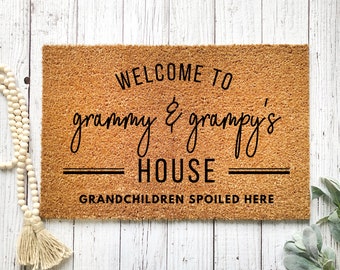 Grandma and Grandpa's Doormat, Personalized Doormat, Grandparents Gift, Welcome To Custom, Grandkids Spoiled Here, Gift for Grandparents