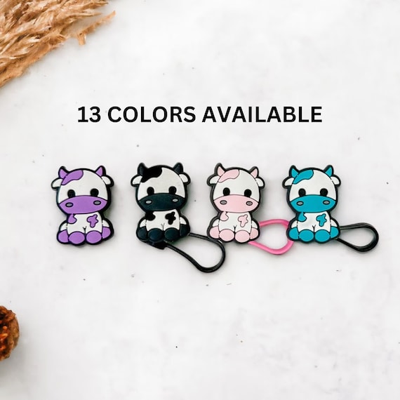 Straw Tips Cover, Reusable Straw Toppers, Kawaii Cow Silicone