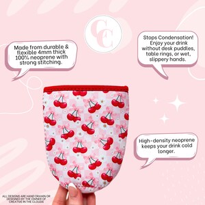 Cherry Bow and Daisies Insulated Drink Sleeve, Iced Coffee Coozie, Hot Coffee Sleeve, Starbucks & Dunkin, Coffee Sleeve, Coffee Lover Gift image 8