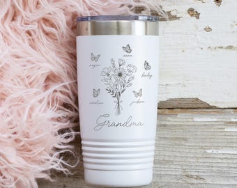Mariposas personalizadas para la abuela, regalos para el Día de la Madre para Nana, niñera, vaso con ramo de flores, mamá personalizada con nombre de los niños, Día de la Madre