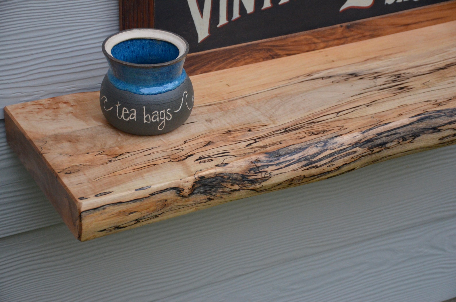 Live Edge Spalted Maple Floating Shelf Kitchen Shelves Etsy
