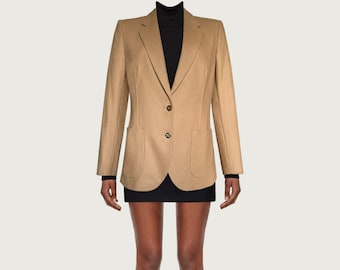 Burberrys designer classic elegant wool jacket blazer with pockets camel brown tan 80s 90s / size S - M