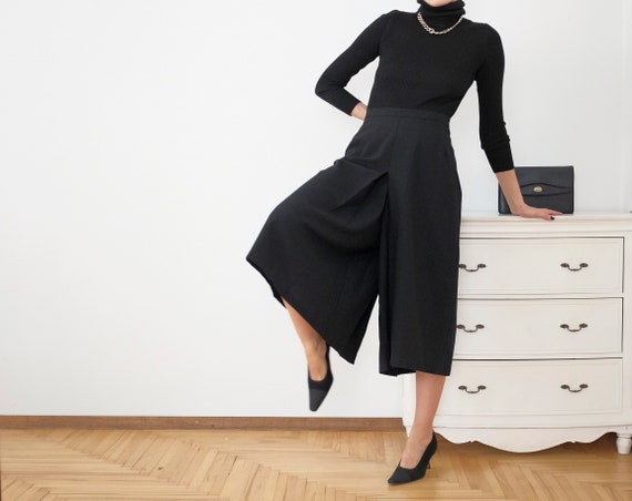Black Vintage Trousers Cullotes L - XL