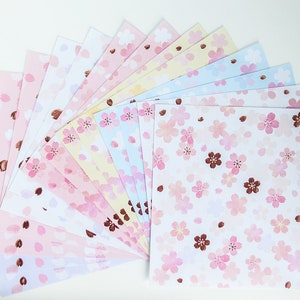 Japanese Sakura Foil Print Chiyogami Origami Paper 14 Sheets 5.9 x 5.9 inch Gold Foil Washi Cherry Blossom Origami Paper Pack