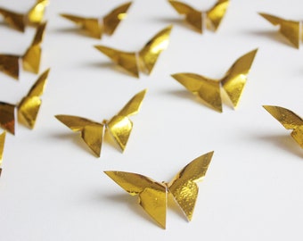 40 Mariposas de Origami Doradas en Papel Metálico 3D, Arte de Pared con Mariposas Doradas Metálicas para Decoración de Bodas, Pasillo, Cumpleaños o Regalo