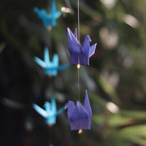 100 Cranes-10 Strands/10 Cranes Each - Blue Shade Origami Paper Crane Backdrop White Bird Garland Mobile Party Window Wall Decor