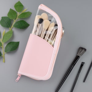 Personalized Name Makeup Brush Bag, Leather Cosmetic Make up Case Zipper Holder, Brushes Set Travel Case Custom Leather Travel Pouch