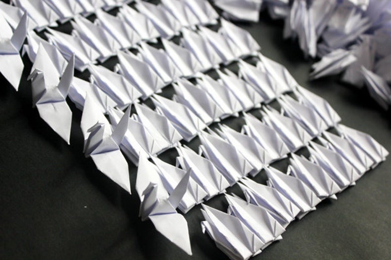 1000 Pure White Origami Paper Cranes Crafts Paper Goods Wedding Pure Love 10x10cm 39 Origami Crane image 1