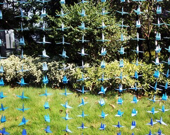 200 Cranes-10 Strings/20 Each Handmade Origami Paper Crane Wedding Backdrop White to Blue Bird Garlands Mobile Decoration Shade Blue