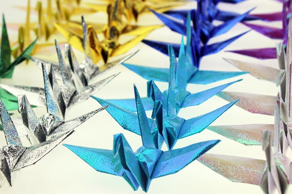 100 Origami Papier Kraniche Metallischen Büttenpapier Vögel Für Hochzeit Weihnachten Fest Geburtstag Dekor Mischfarbe