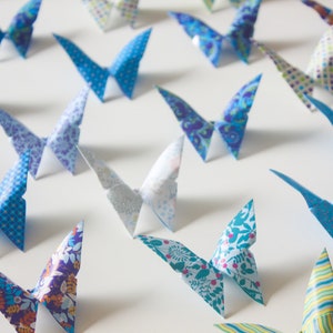 40 papillons en origami motif bleu 3D papier papillon art mural pour décoration de mariage allée cadeau de fête d&#39;anniversaire bleu mixte