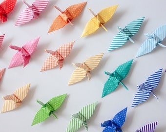 80 Multi Pattern Origami Paper Cranes Handmade Birds Japanese Print Chiyogami Candy Color Mixed