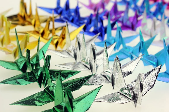 100 Origami Papier Kraniche Metallischen Büttenpapier Vögel Für Hochzeit Weihnachten Fest Geburtstag Dekor Mischfarbe