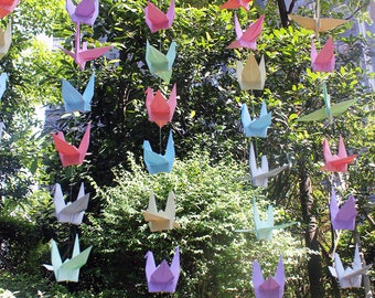 500 grullas (25 cuerdas, 20 grullas cada una) - Fondo de boda con grullas de papel de origami, guirnaldas de pájaros arcoíris, decoración móvil en colores pastel
