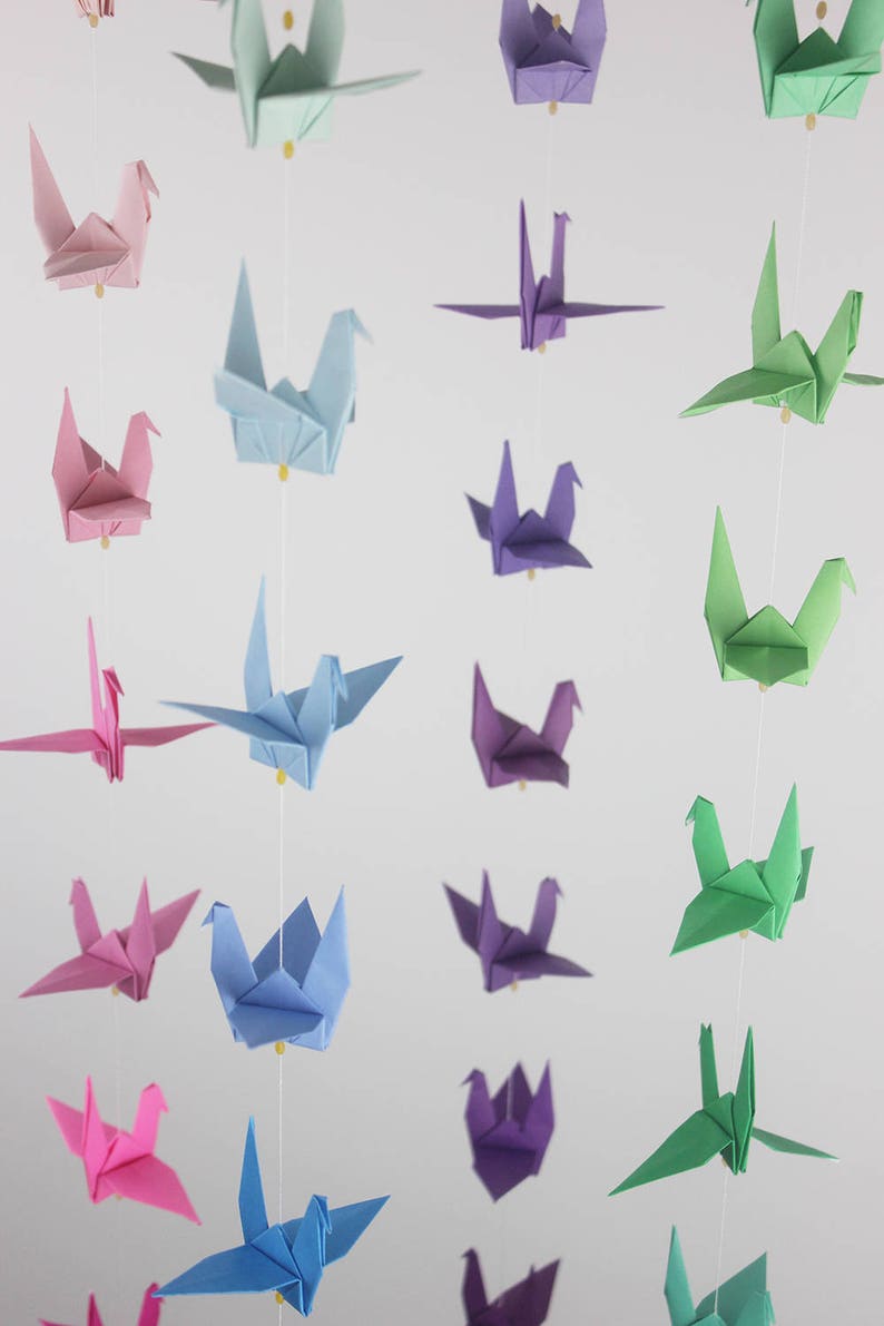 Baby Crib Mobile Origami Paper Crane Colorful Rainbow Cranes Etsy