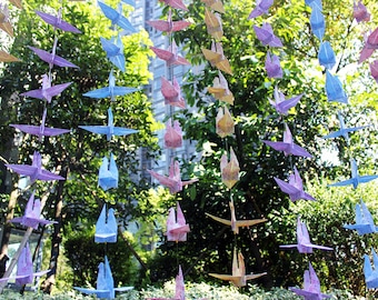 200 Cranes-10 Strings/20 Cranes Each - Handmade Origami Paper Crane Wedding Backdrop Chiyogami Yuzen SUKURA Flower Bird Garlands Mobile