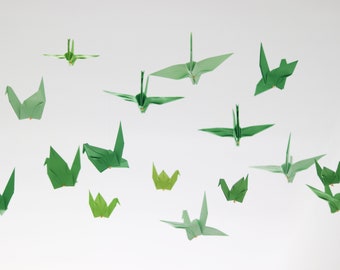 Guirnalda de 30 grullas, adorno navideño de grulla, grulla de papel colgante individual, guirnalda verde degradada, pájaro de origami, regalo para bodas, fiestas y aniversarios.