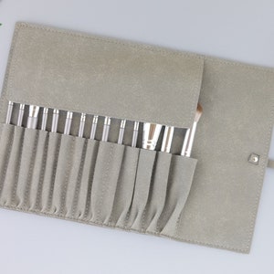 Personalized Initials Custom Name Makeup Pouch 14 Slots Brushes Bag Wrap Roll up, Leather Make up Holder, Cosmetic Brushes Set Travel Case