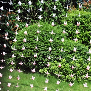 200 Cranes-10 Strings/20 Cranes Each - Handmade Origami Paper Crane Wedding Backdrop White to Rose Bird Garlands Mobile Decor Shade Pink