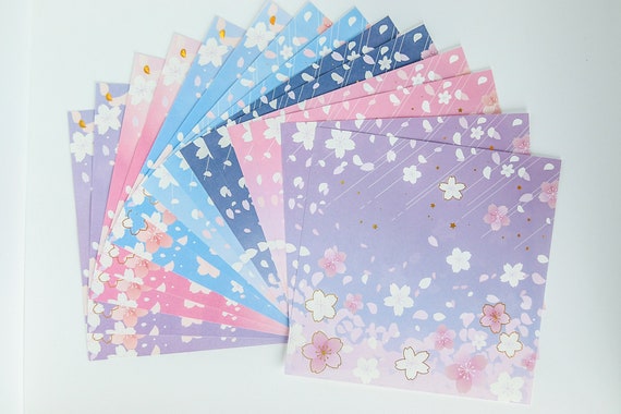 Japanese Sakura Foil Print Chiyogami Origami Paper 14 Sheets 5.9 X 5.9 Inch  Gold Foil Washi Cherry Blossom Origami Paper Pack 