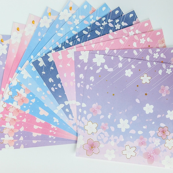 Japonais Sakura Foil Print Chiyogami Origami Paper 14 Feuilles 5.9 x 5.9 pouces Gold Foil Washi Cherry Blossom Origami Paper Pack