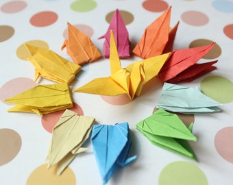 100 Multicolored Origami Cranes 6 x 6cm Weddings Origami Christmas Ornament Japanese Bird Paper Crane