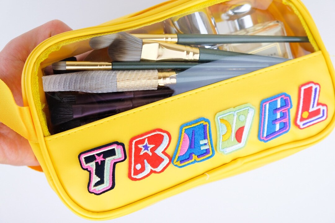 Personalized Initial Letter Clear Makeup Bag, Patch Custom Cosmetic Bag