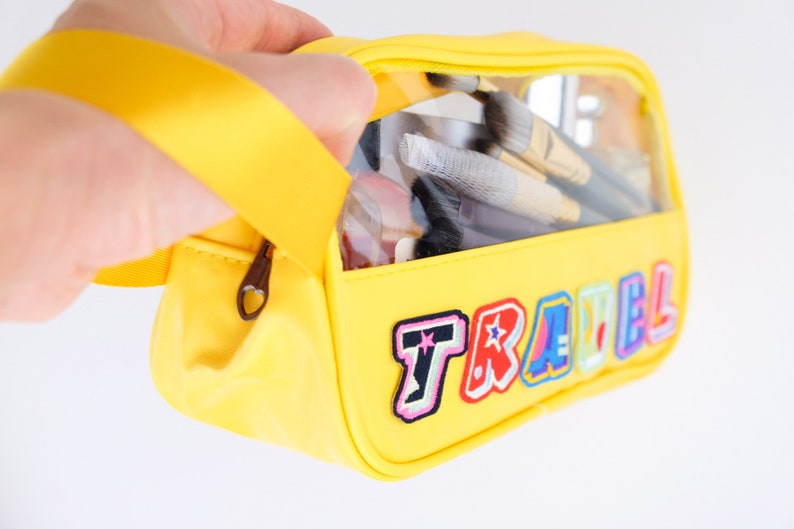 Personalized Initial Letter Clear Makeup Bag, Patch Custom Cosmetic Bag