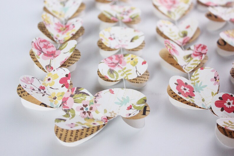 3D Heart Garland Flower Banner Rose Paper Hearts Garland Shabby Chic Floral Mobile for Wedding Party Gift Bridal Shower Rustic Decoration