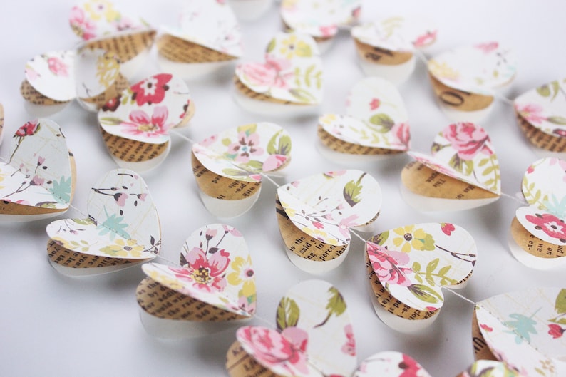 3D Heart Garland Flower Banner Rose Paper Hearts Garland Shabby Chic Floral Mobile for Wedding Party Gift Bridal Shower Rustic Decoration
