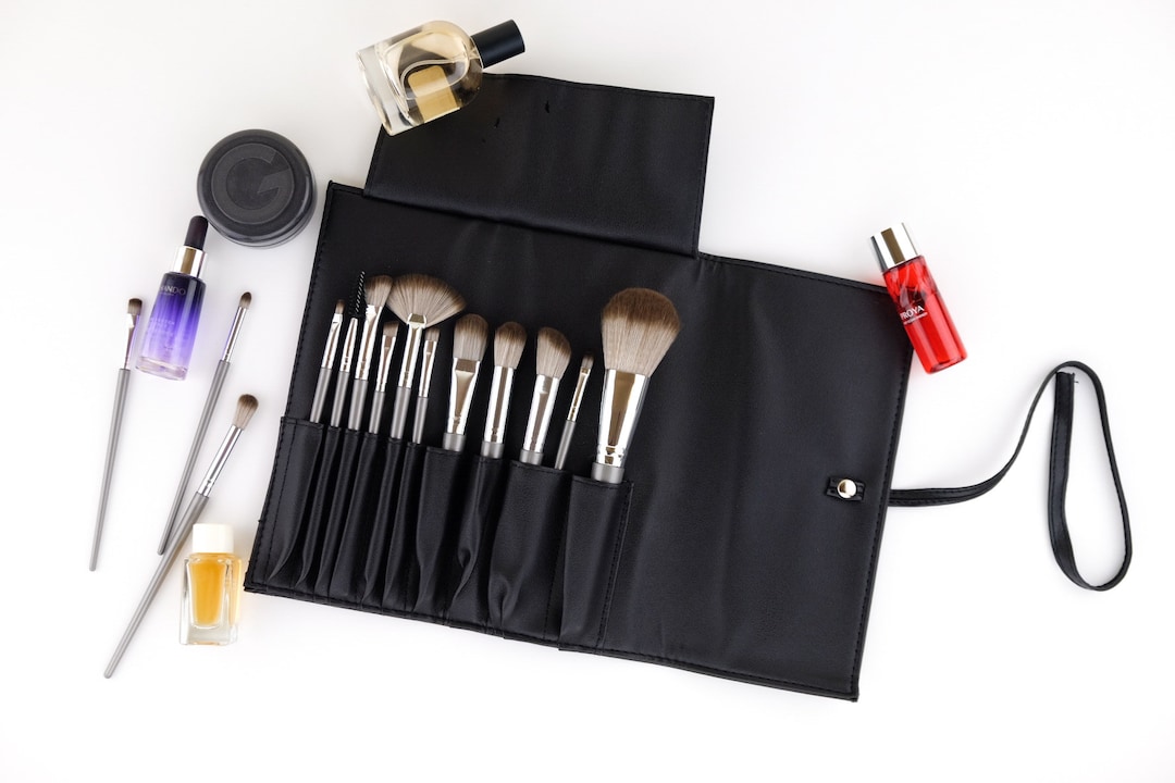 Personalized Makeup Brush Bag Roll Up, Leather Cosmetic Make up Case 10