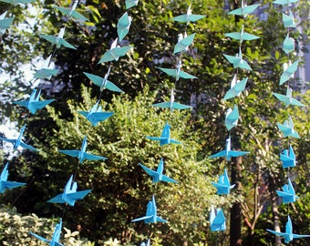 500 grullas - 25 cuerdas/20 cada una - Grulla de papel de origami hecha a mano - Telón de fondo para boda, guirnaldas de pájaros de color blanco a azul, decoración móvil, tonos azules