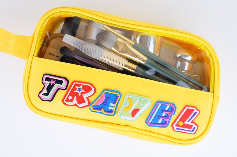 Personalized Initial Letter Clear Makeup Bag, Patch Custom Cosmetic Bag