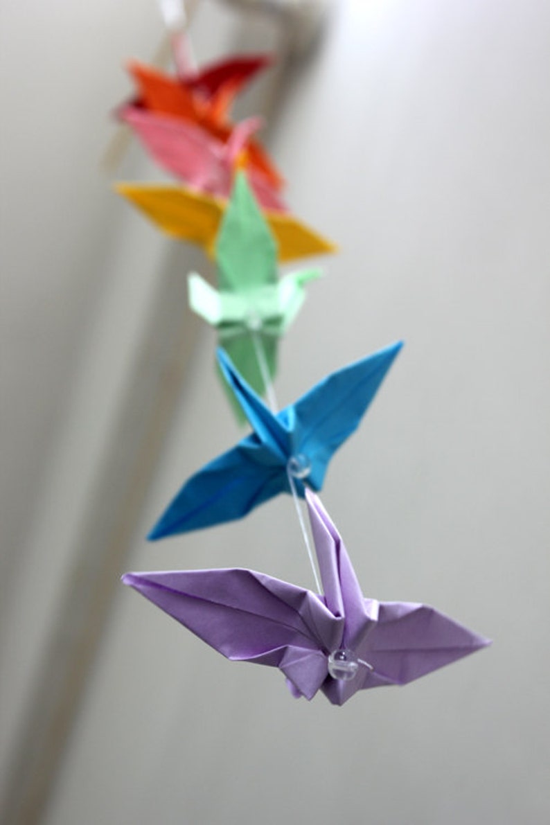 Baby Crib Mobile Origami Paper Crane Colorful Rainbow Cranes for Room Bedroom Wedding Party Decor Special Gift for Kids image 4