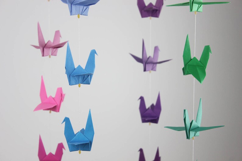 Baby Crib Mobile Origami Paper Crane Colorful Rainbow Cranes Etsy