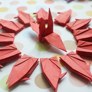 1000 Origami Paper Cranes Handmade Paper Goods 10x10cm Origami Crane for Wedding Party Gifts Child Room Baby Shower Decoration - Red