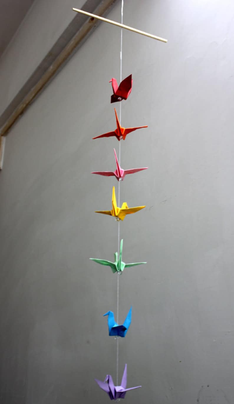 Baby Crib Mobile Origami Paper Crane Colorful Rainbow Cranes for Room Bedroom Wedding Party Decor Special Gift for Kids image 1