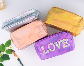 Bridesmaid Make Up Bags, Holographic Cosmetic Bag, Bride Makeup Bag, Personalised Bridesmaid Gifts, Wedding Gift, Customized Toiletry Bag