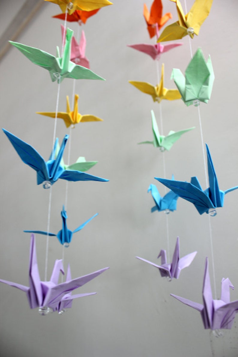 Baby Crib Mobile Origami Paper Crane Amazing Colorful Rainbow Etsy
